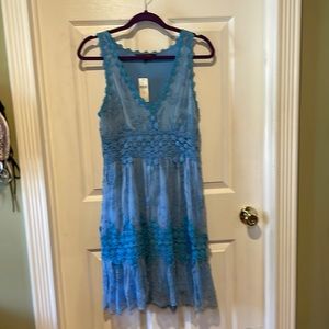 🆕 Anthropologie Ranna Gill Extra Small Blue Sleeveless Veronica Lace Dress NWT